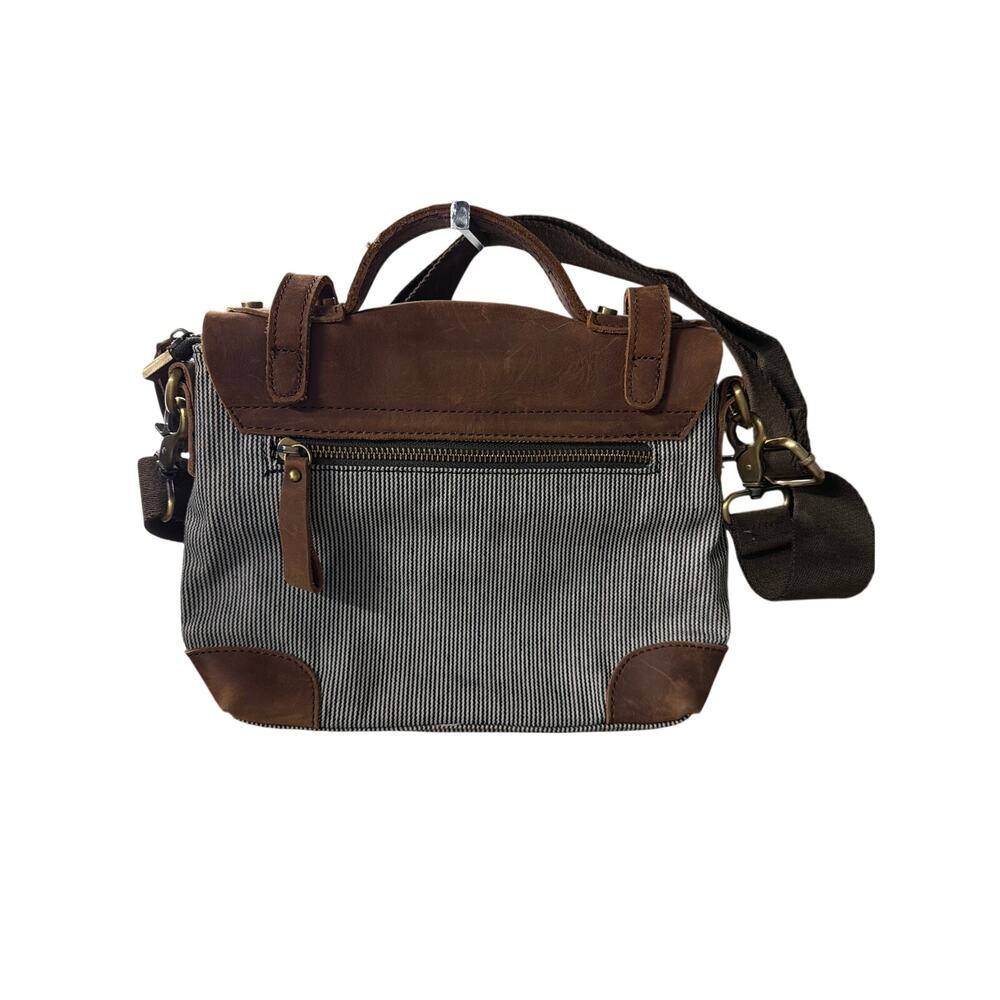 Jesslyn Blake Leather Canvas Crossbody Satchel Brown Convertible Messenger Bag - Picture 8 of 9